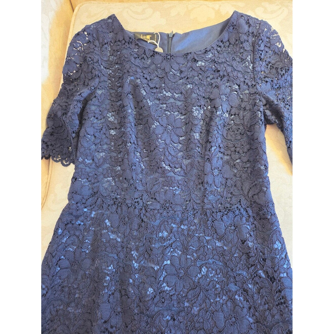 LE COL (Italian) Lace & Satin Dress Viscose Midnight Blue IT 40/US 4 $557 NEW!