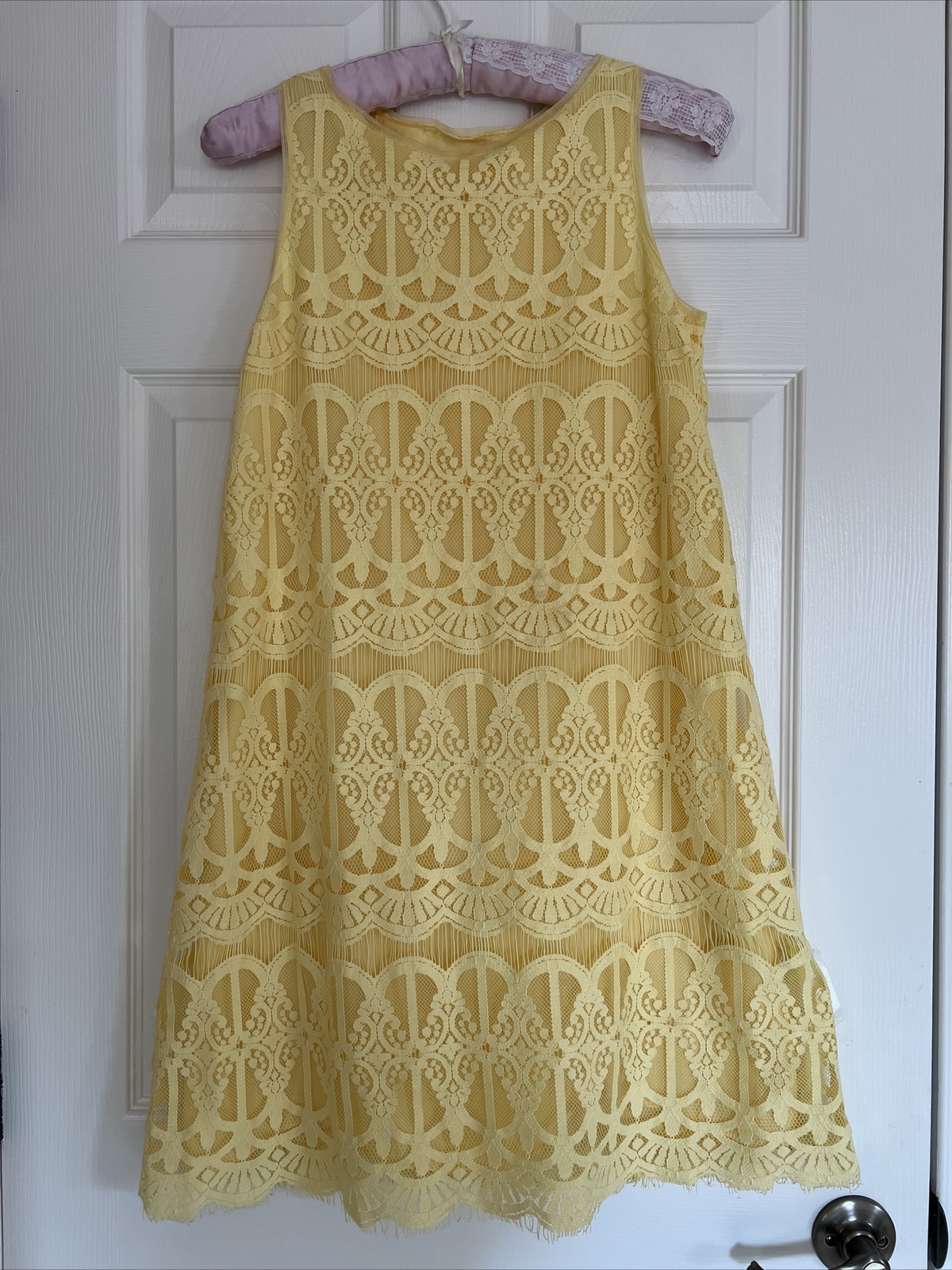 Vintage Max Studio Yellow Lace Classic Sleeveless Short Length Swing Dress XS