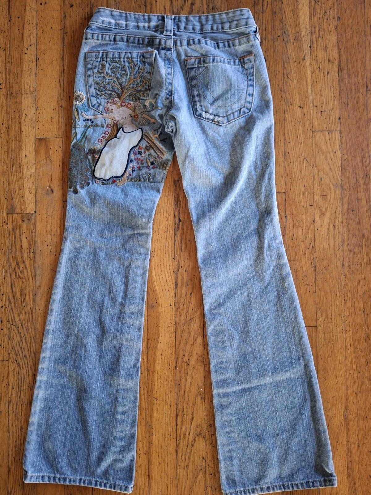 VTG TRUE RELIGION Y2K Bobby Flare Embroidered Lady Godiva Medium Wash Jeans 26