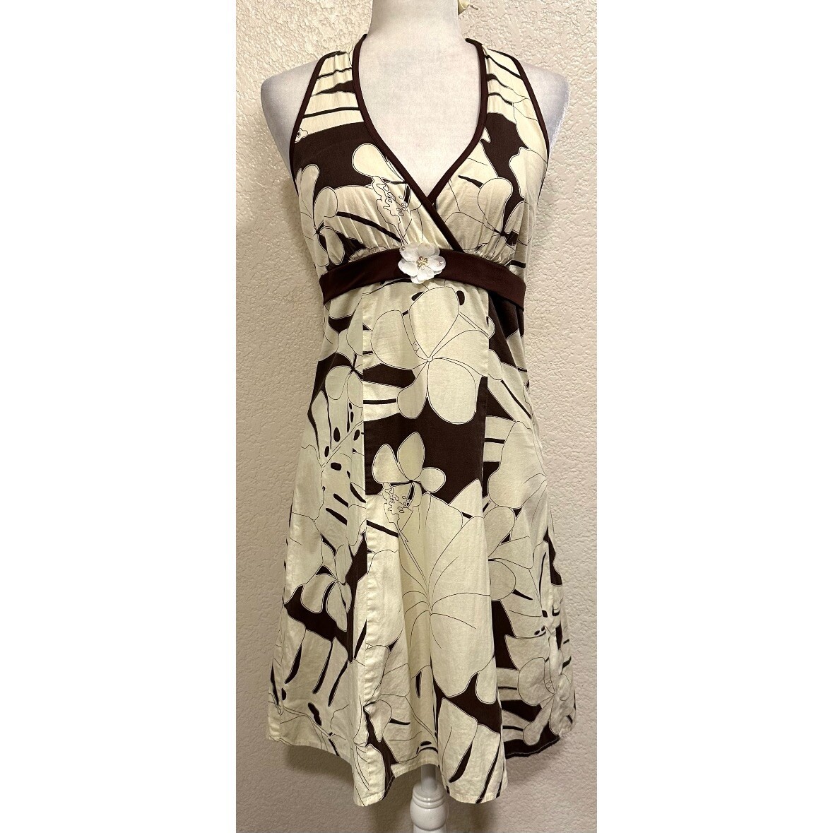 Ruby Rox Vintage 90s Y2K Cream/brown Halter Summer Dress Juniors 5