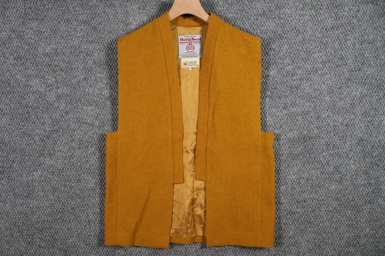 Vintage Harris Tweed 60s 70s Mustard Yellow Wool Sleeveless Vest Jacket Size 1