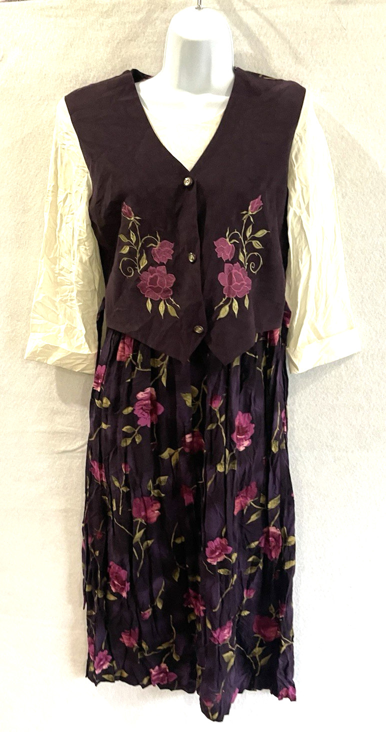Vintage 90’s floral cottagecore grannycore teachercore 3 piece dress 6P Purple