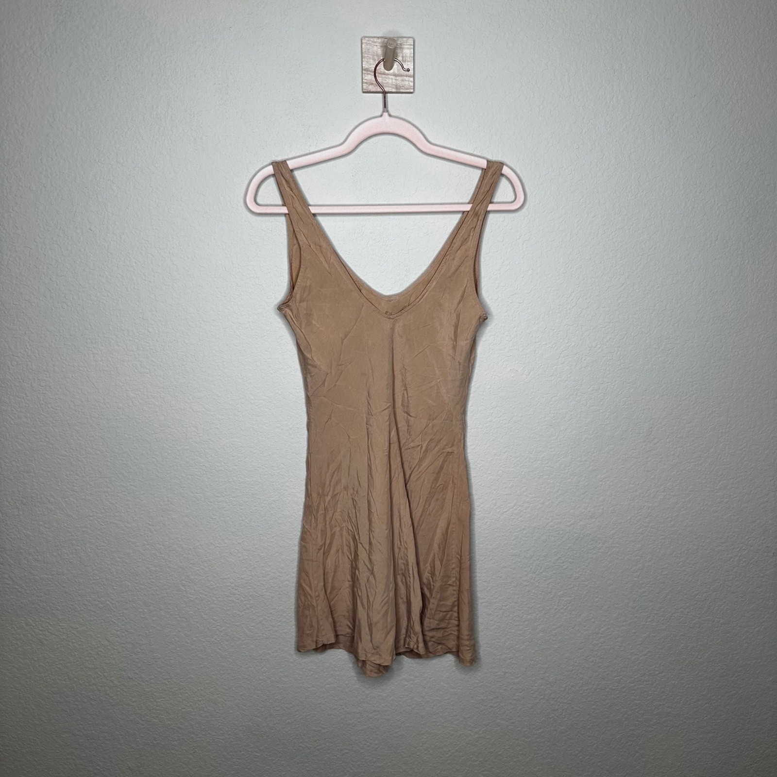 Victoria’s Secret Vintage Gold Label 100% Silk Tie Front Slip Dress Romper Tan P