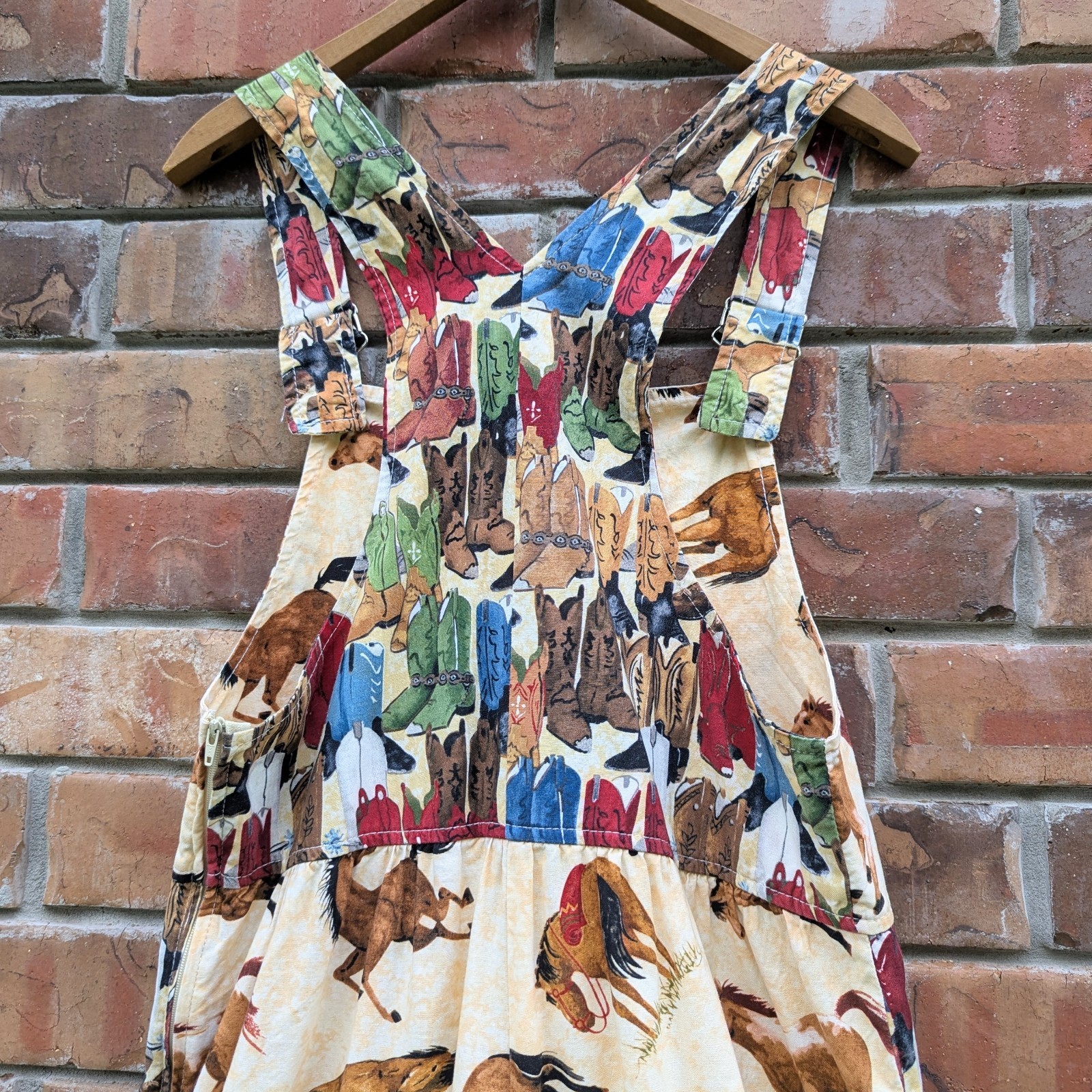 Dee’s Designs Vtg 90s Overalls Horse Prairie Cowgirl Slow Fashion Handmade Sz XS