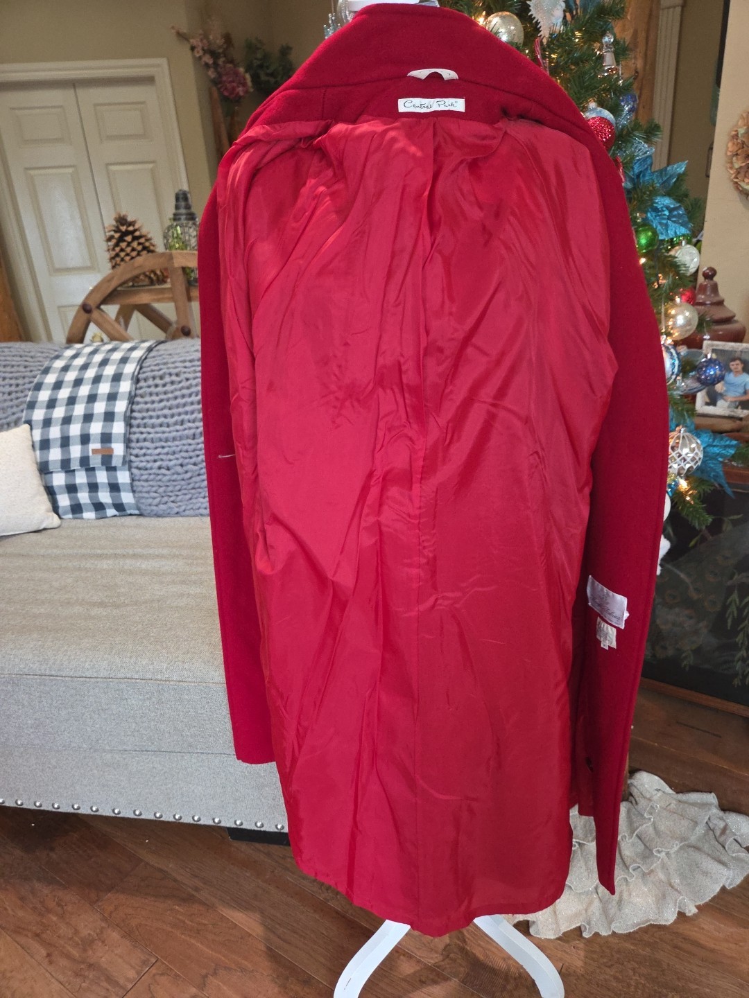 Vintage Central Park 100% Red Wool Anglo Fabrics SZ 14 Long Duster Jacket USA