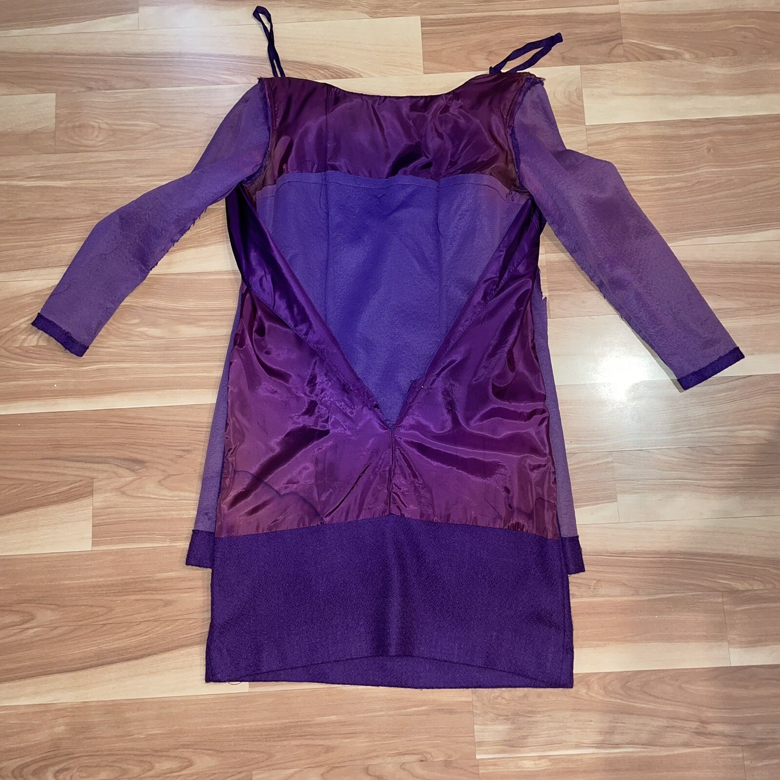 Vintage Purple 1960s Mod Pleat Tweed Shift Dress Size Small Mod Space Age Twiggy