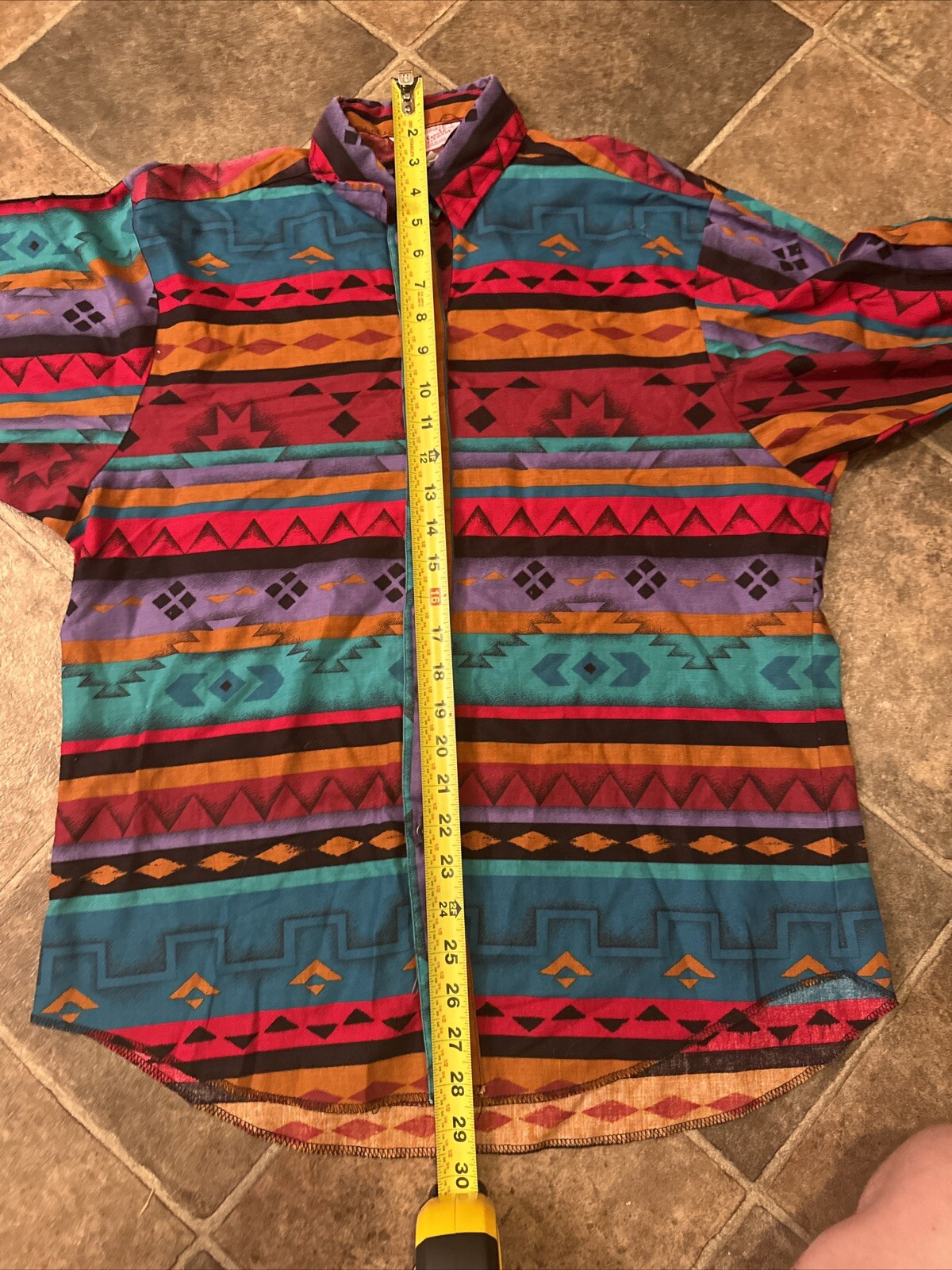 Vintage H Bar C Shirt Womens California Ranchwear Aztec Colorful Sz 12/36 USA