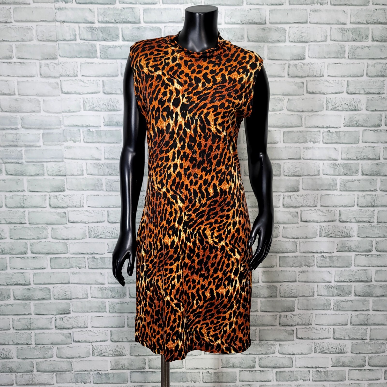 Vintage 90s Carol USA Womens M Leopard Slinky Stretchy Mack Neck Sleeveless