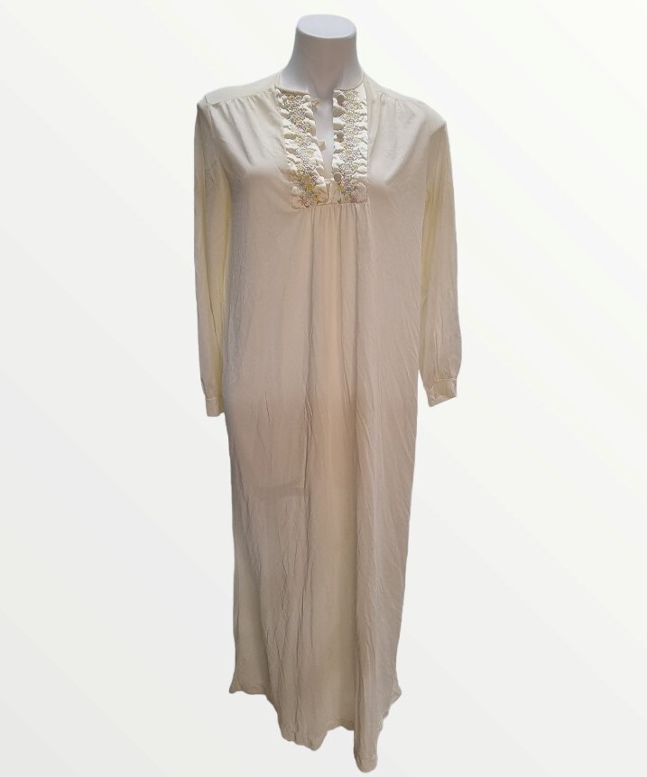 Vtg Sans Souci Robe Nightgown Nylon Ivory Embroidered Daisy Cottage Prairie 36