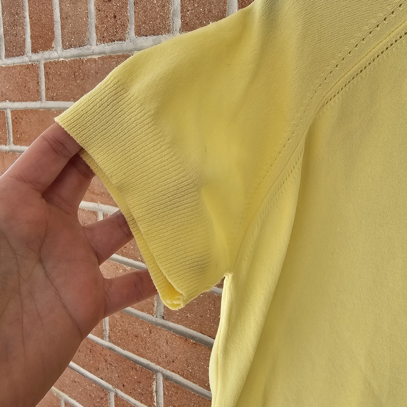 Vtg Designers Action Knit Yellow 100% Antron Nylon Short Sleeve T Shirt Top XL?