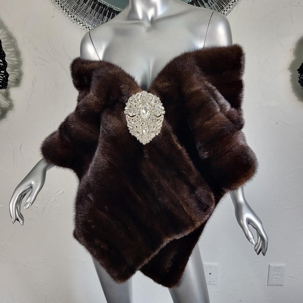 VINTAGE RANCH MAHOGANY BROWN GENUINE REAL MINK FUR STOLE WRAP COAT SHAWL