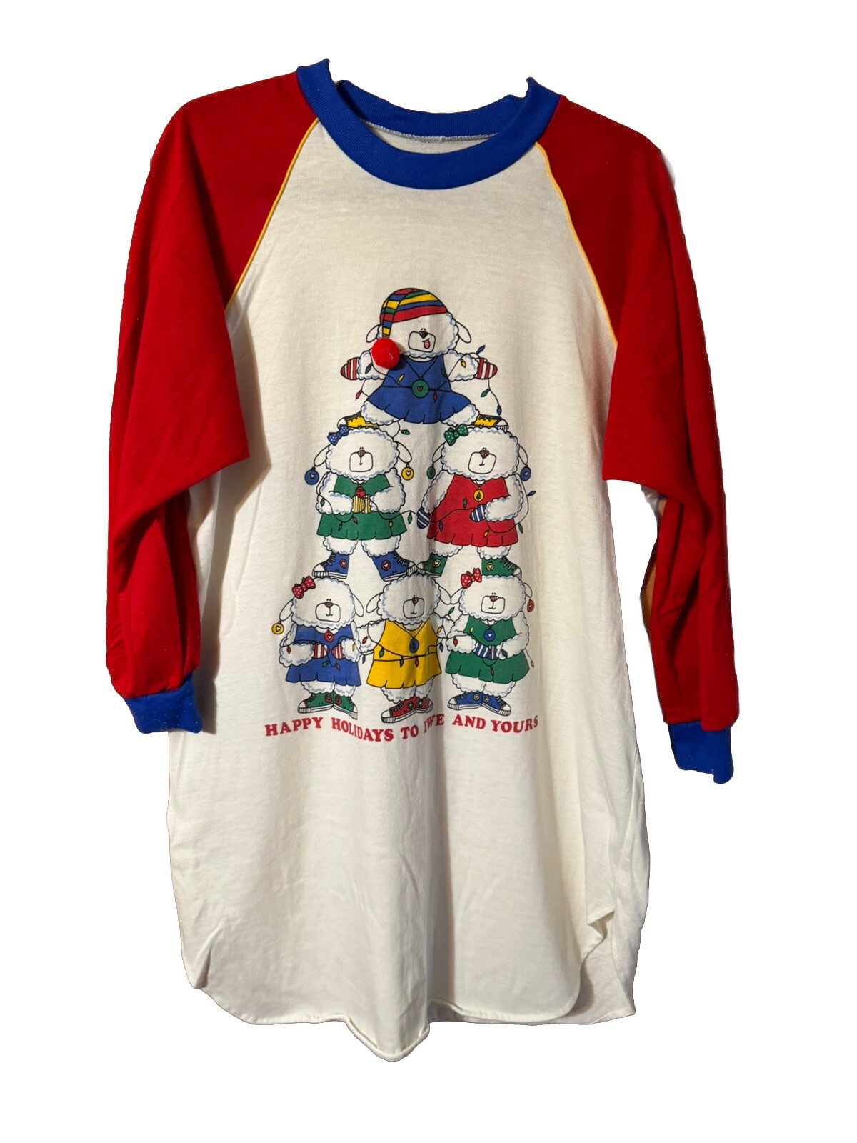 80s Christmas PJS SLEEP-SHIRT SHEEP happy Holidays To EWE OS BUST 48 S/M/L/XL