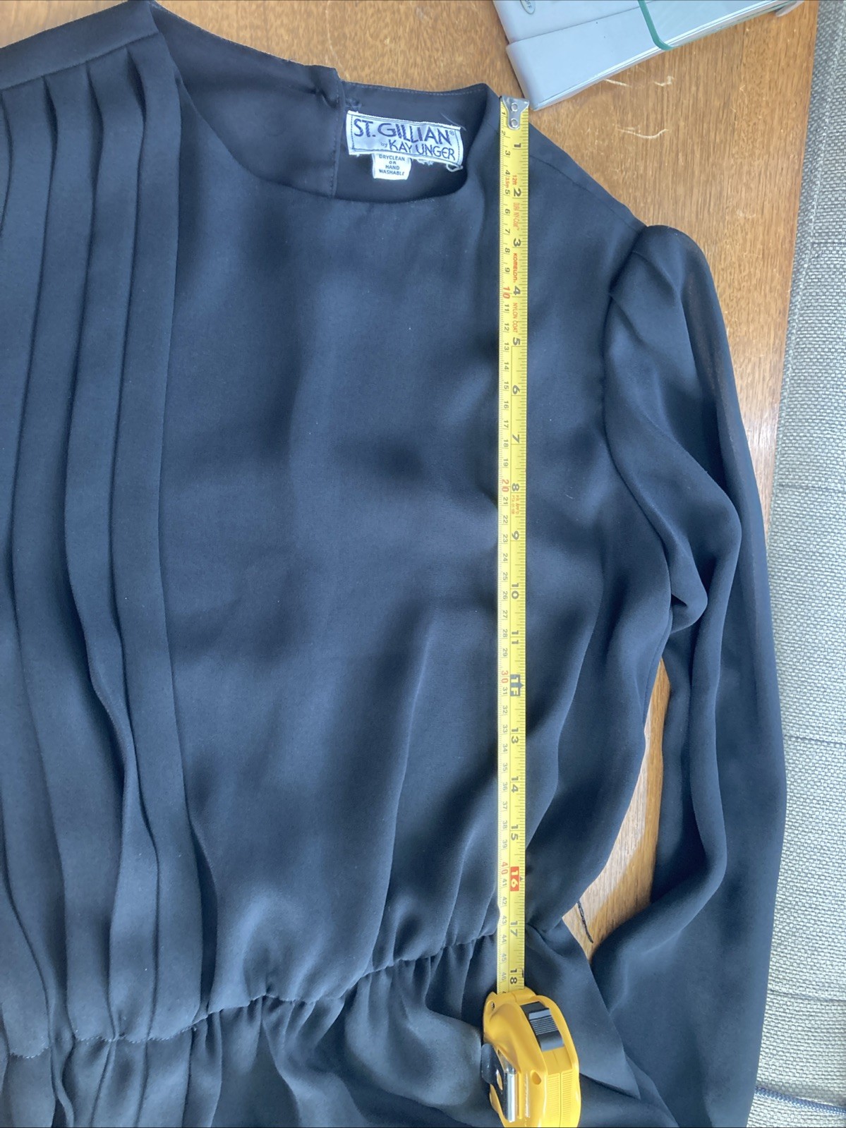 St. Gillian By Kay Unger Vintage 1980s Black Midi Dress Lightweight Button Back