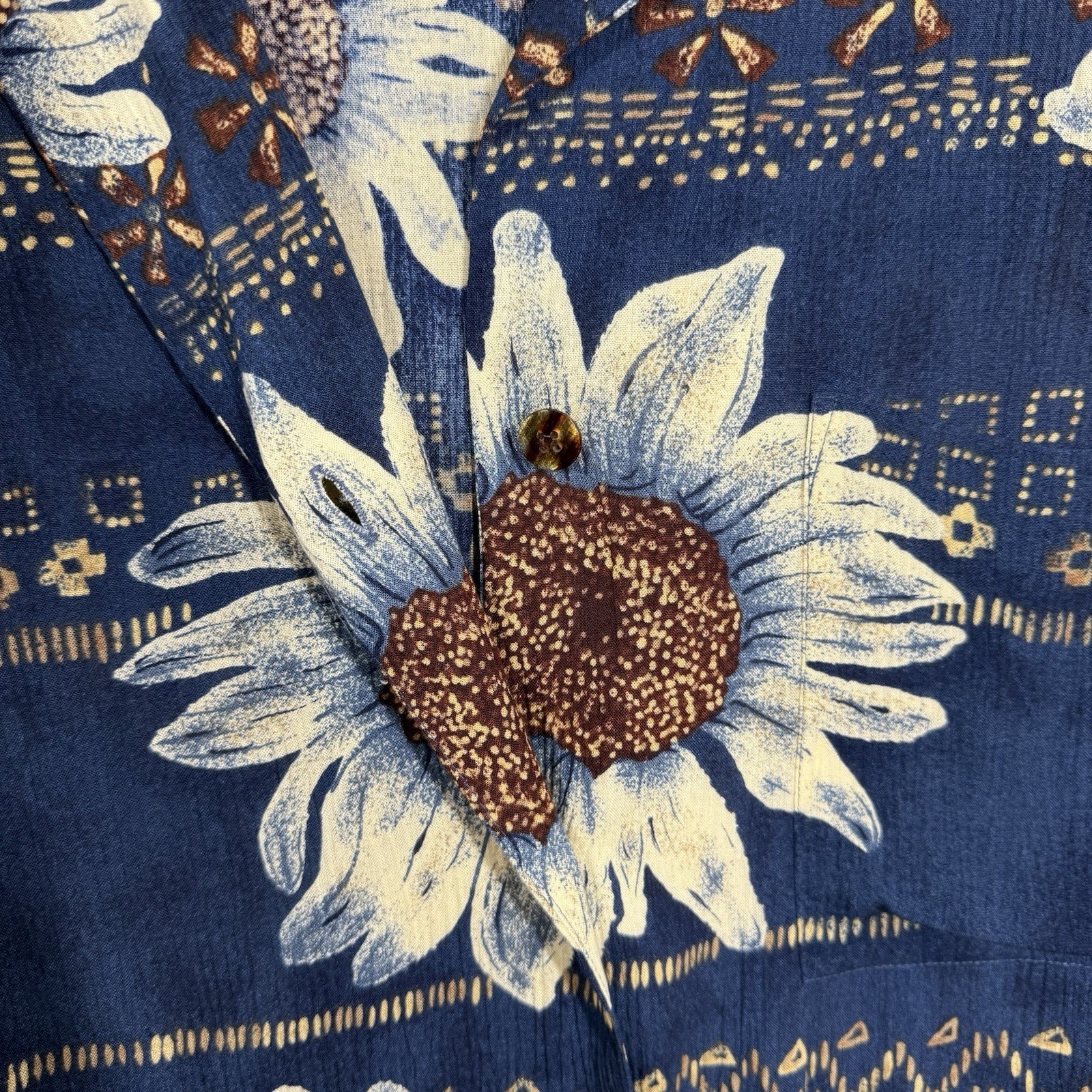 Rena Rowan for Saville Sunflower Blue Hawaiian Button Down Blouse Skirt Size 16