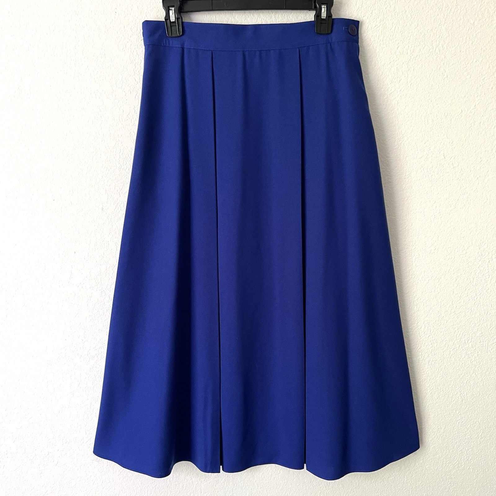 VTG 1980s Jo Hardin Womens 12 Pleated Royal Blue Midi Skirt Pockets Preppy USA