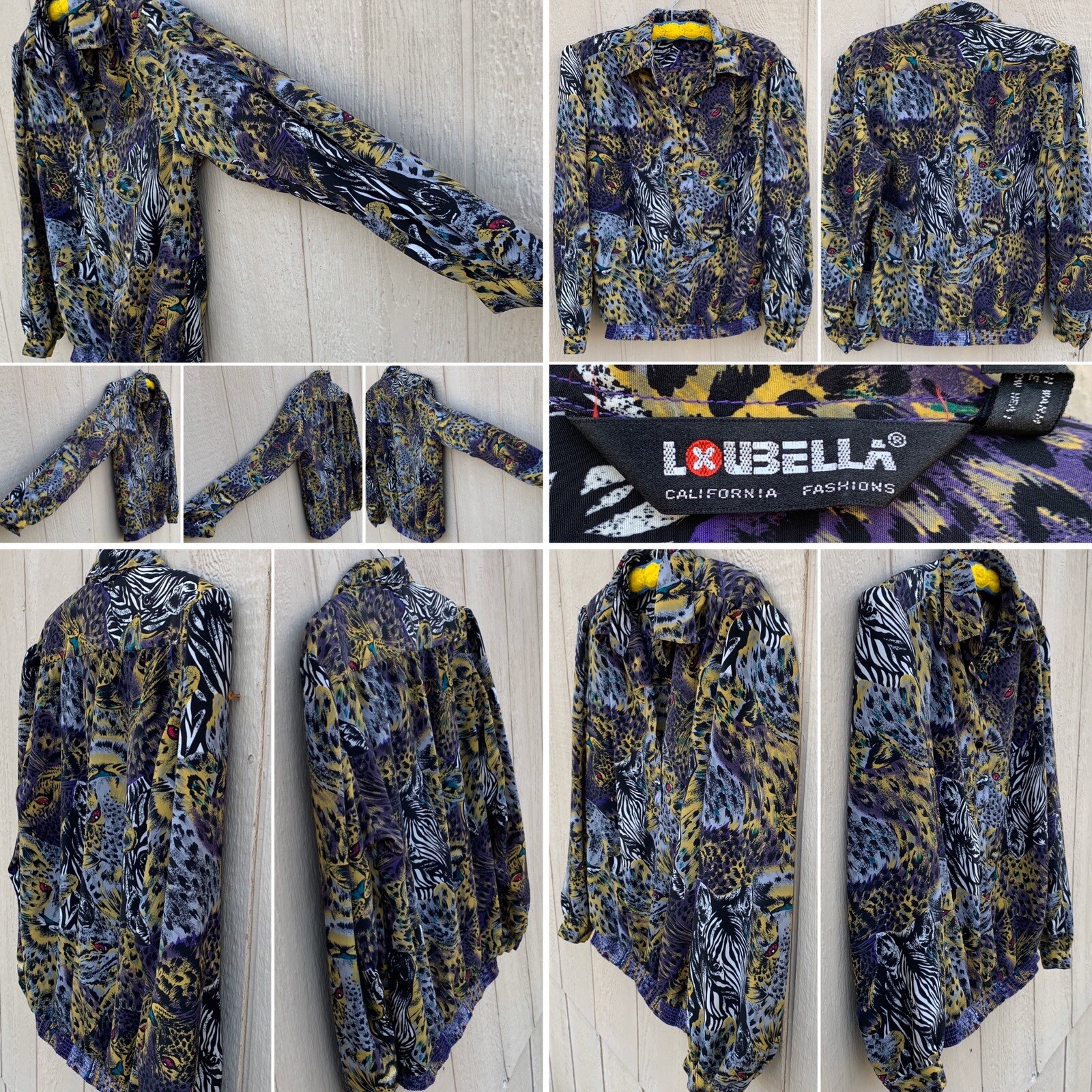 Vintage Loubella Calfornia Fashions Top Blouse Animal Print 8 80s 90s 1980s