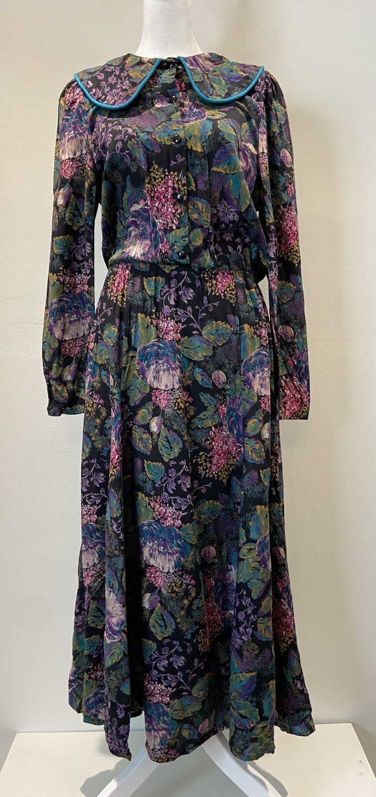 Vintage 1980’s Womens Prairie Cottagecore Turquoise Multicolor Dress Size S