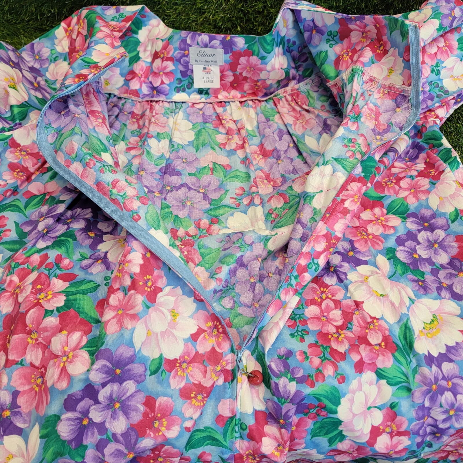 Vtg Elinor Carolina Maid Floral House Dress 70s 80s 90s Size Large Made In USA