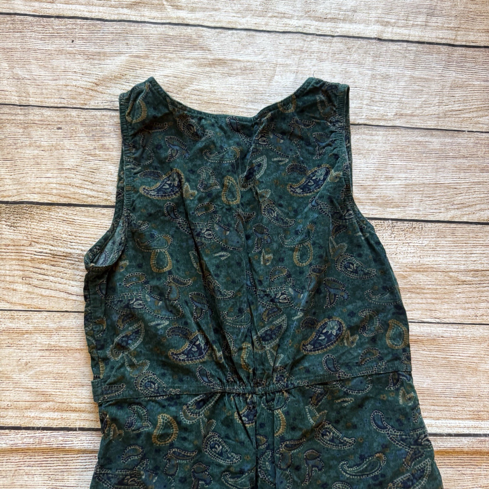Vintage Bobbie Brooks teal blue paisley print corduroy maxi dress sz M 8/10