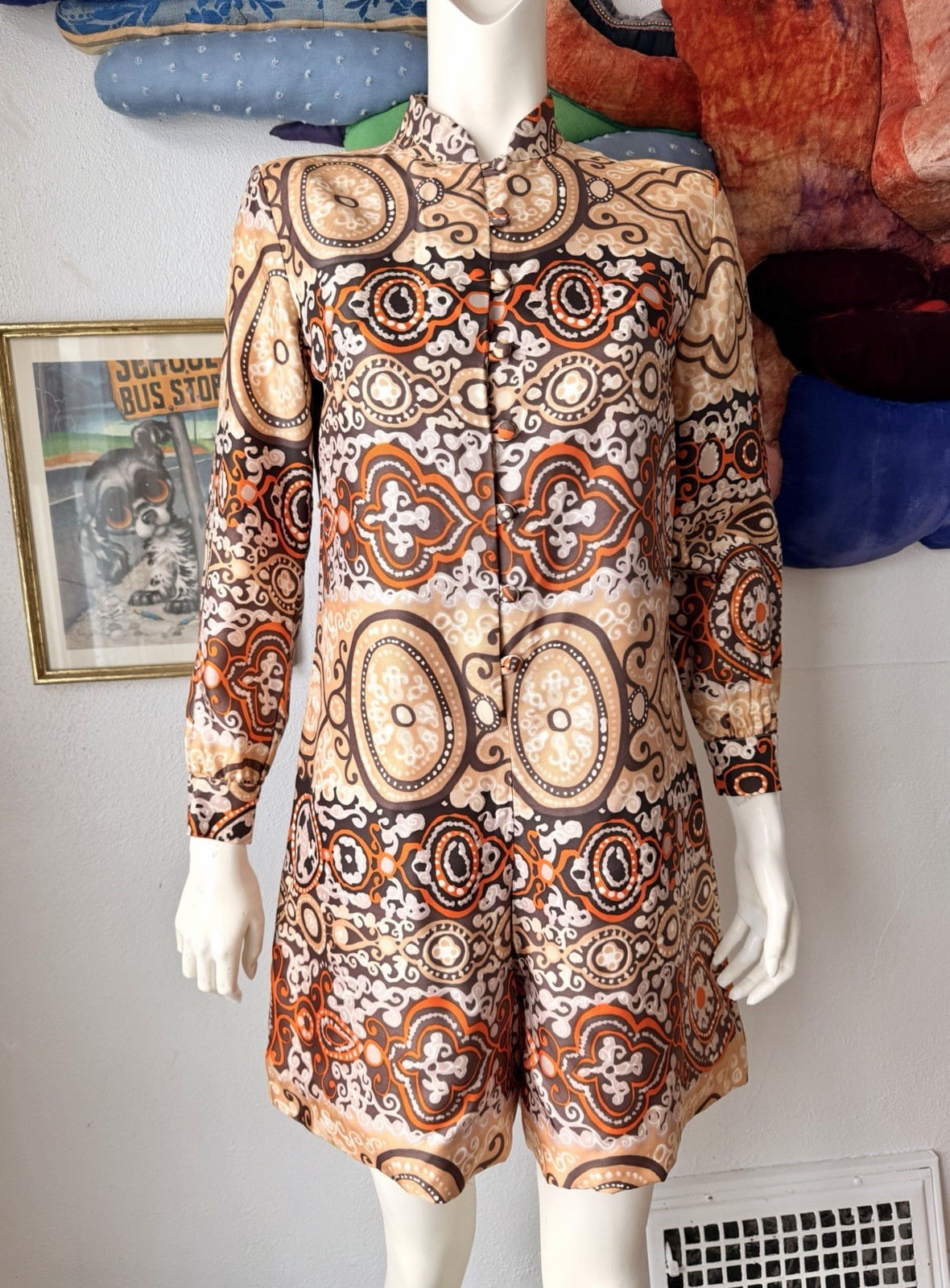 1960s SATIN ROMPER Vintage Jumpsuit ‘Aladdin’ One Piece Shorts Suit Psychedelic