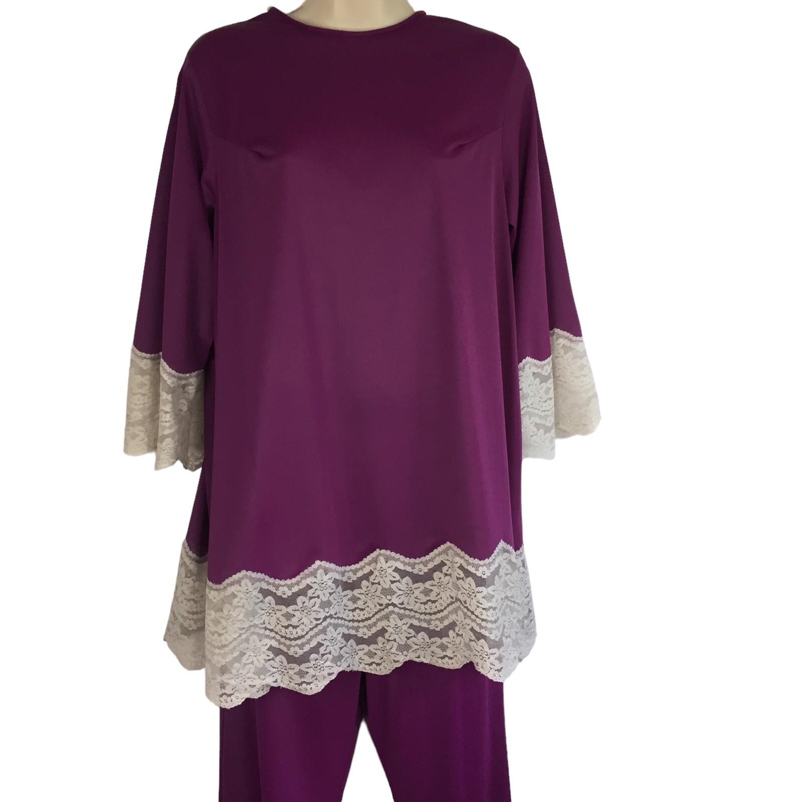60’s Gilead S Nylon & Lace Pajamas 2 Pc Loungewear Tunic & Pants 24″-32″ Waist