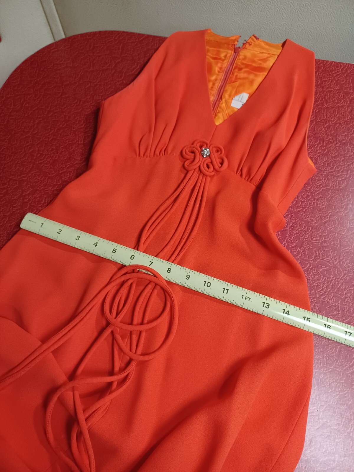 True VTG Mid-century 1960s 1970s Sleeveless Orange Mod Maxi Dress Long MCM 5