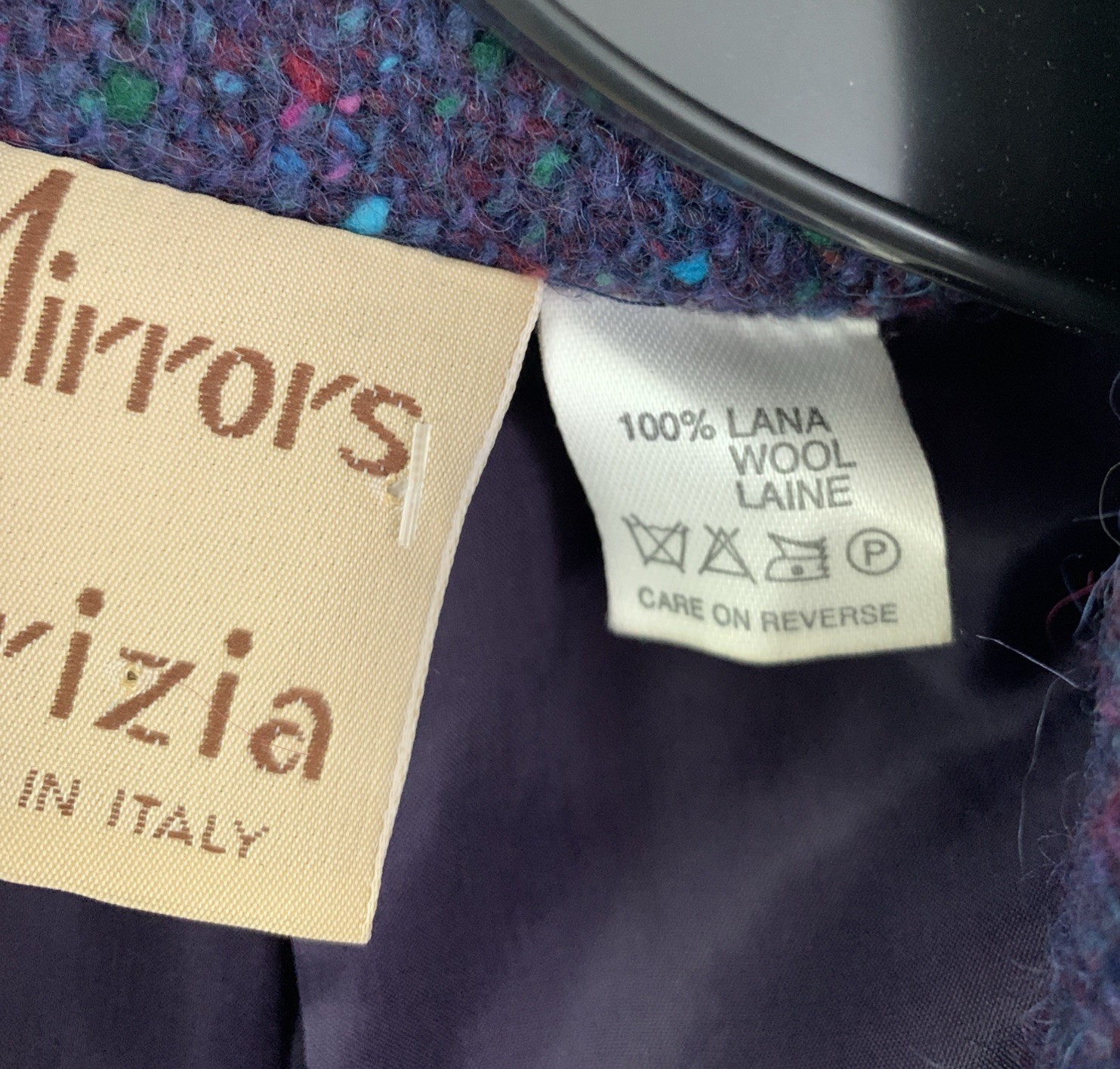 Mirrors Of Krizia XL 100% Wool Coat Made In Italy Purple W/Multicolor Flecks