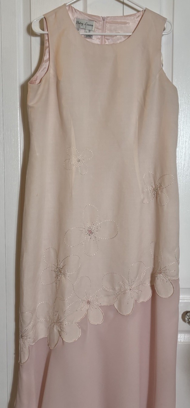 Vintage 80s Betsy Lauren Long Pink Linen Blend Maxi Sleeveless Dress 14
