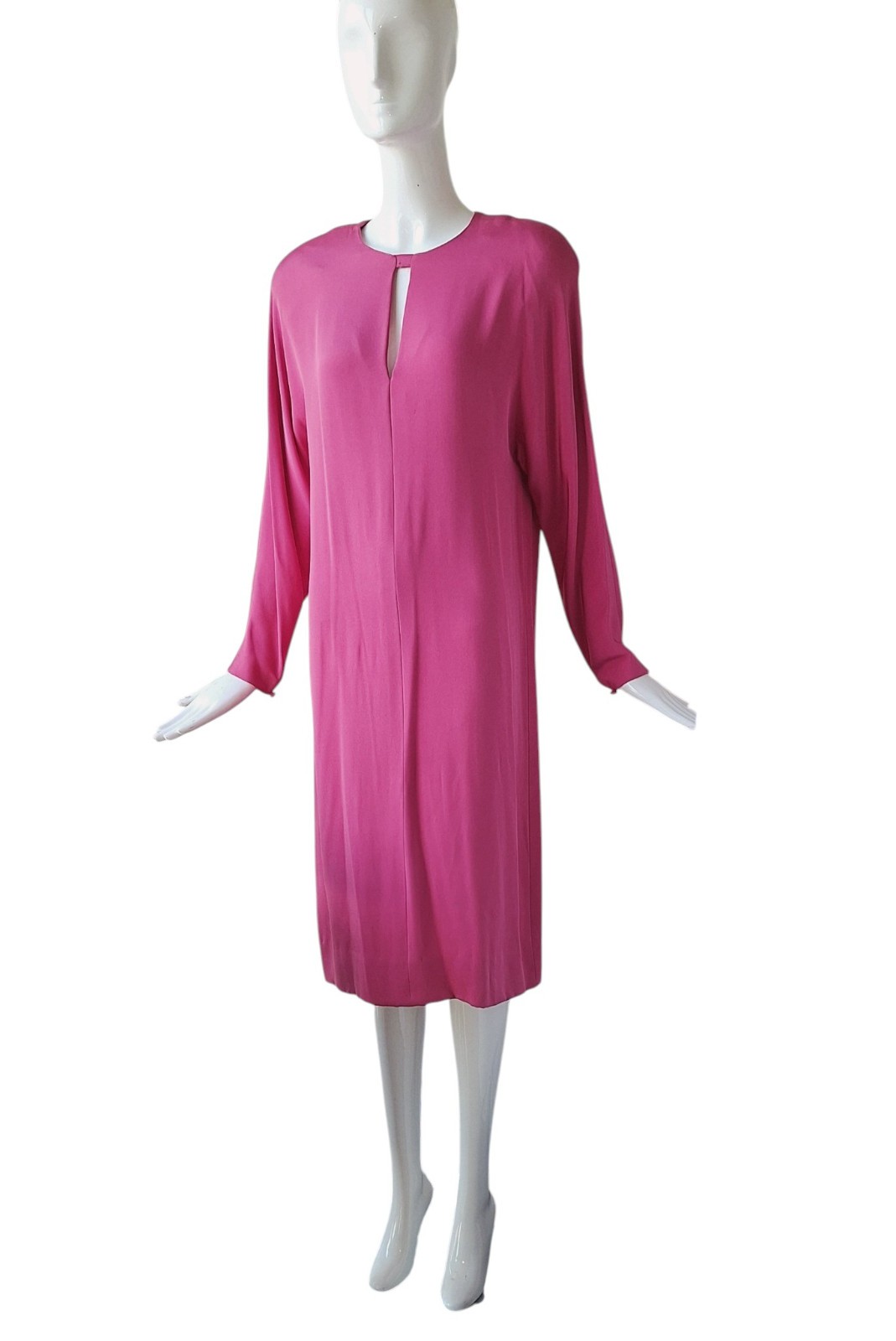 Vtg 70s Adele Simpson Dress Silk Magenta Shift Shoulder Pads Cocktail Gala 12
