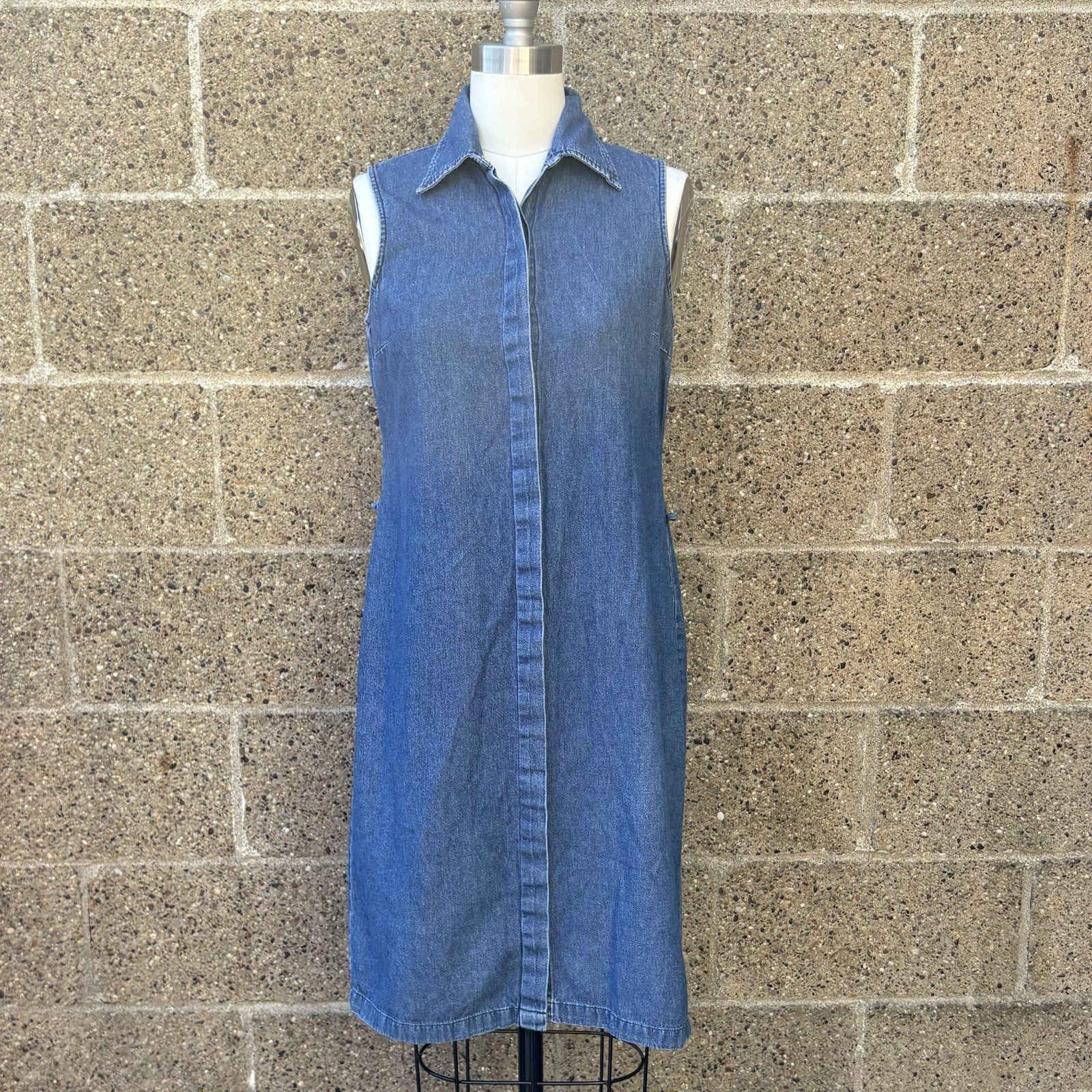 Vintage 90s y2k Faded Glory Button Up Front Denim Shift Dress Size Small