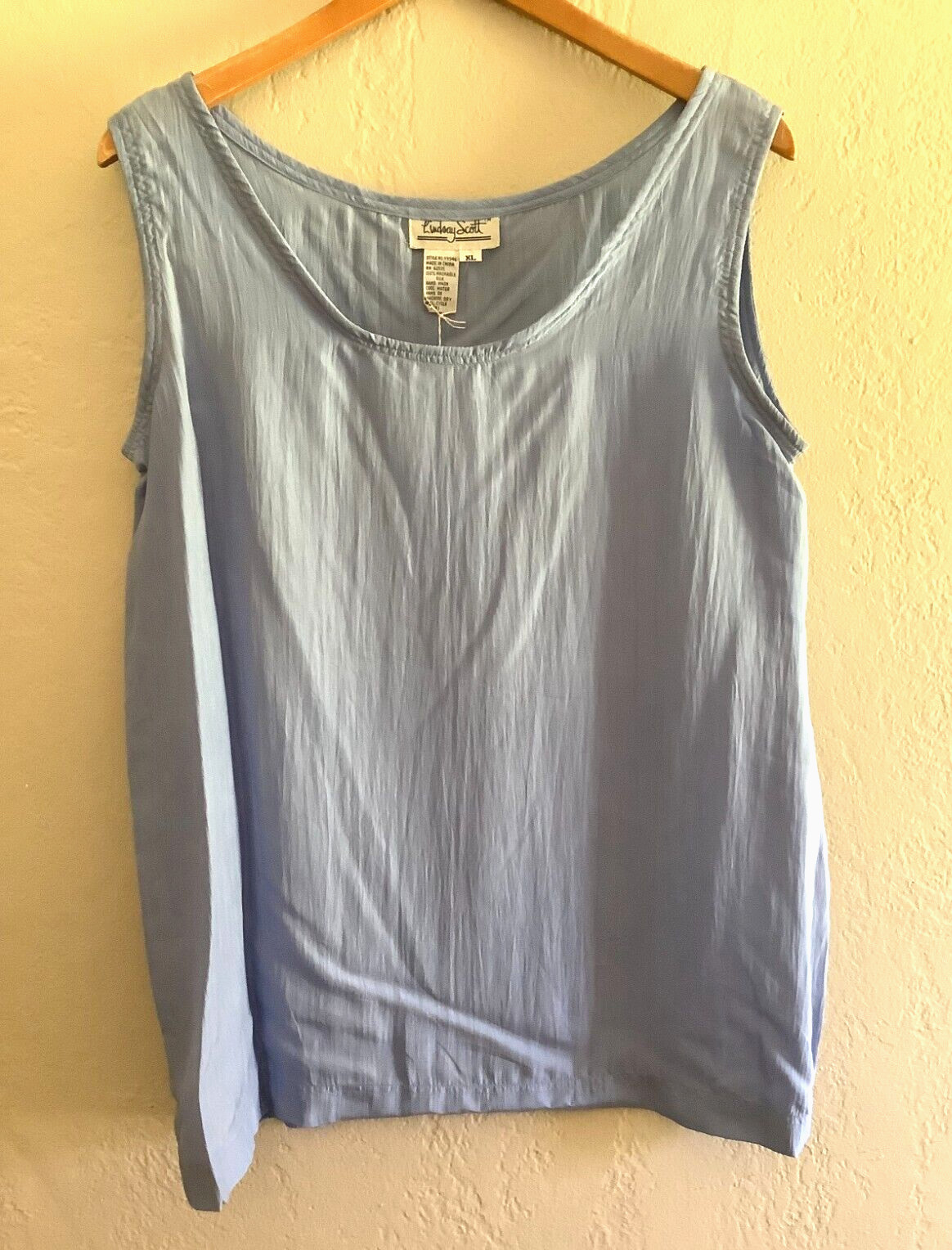 Vtg 100% Washable Silk Lindsay Scott Tank Blue SIZE XL NEW W/Tag Layer Romantic