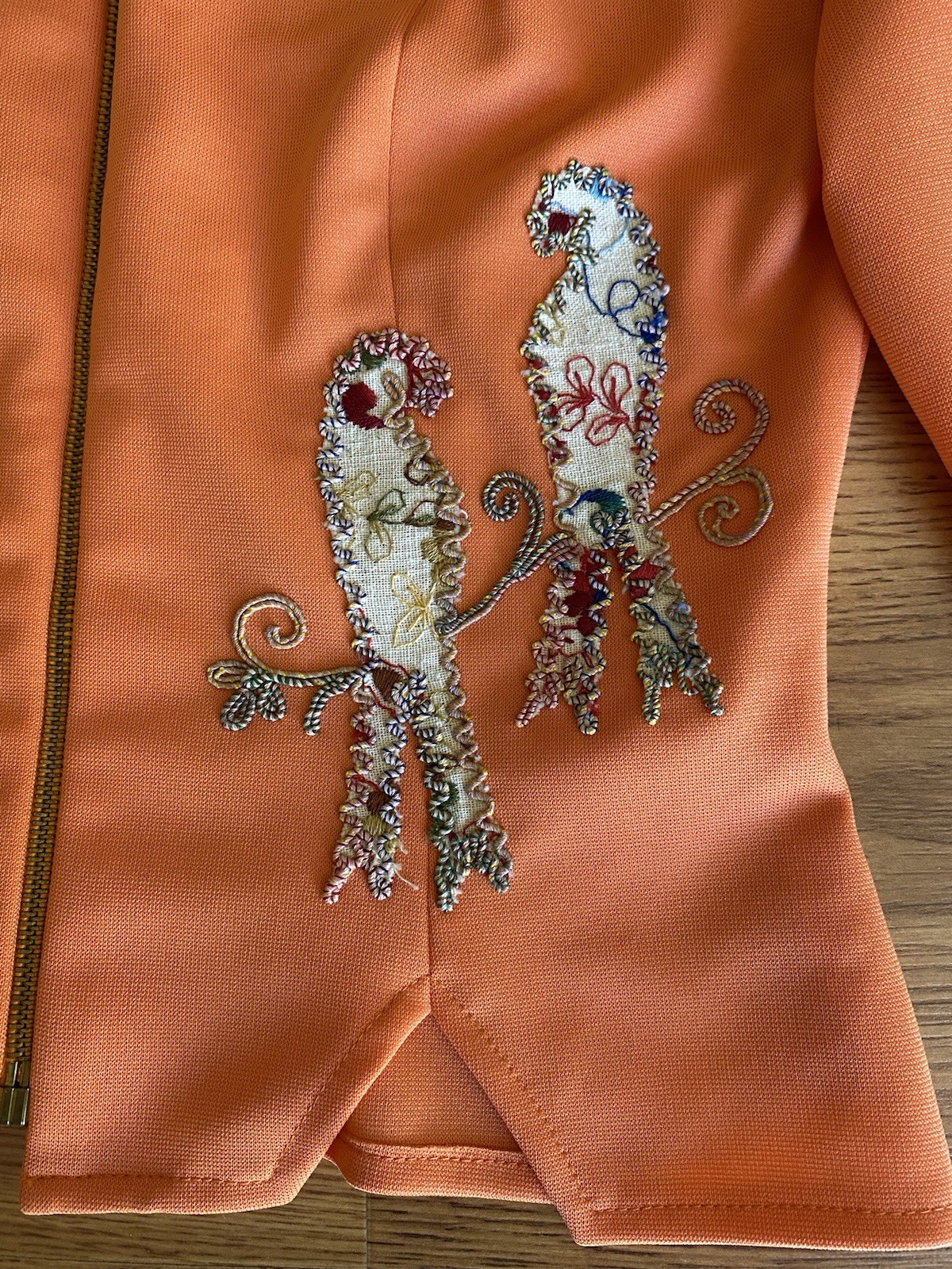 Vintage Orange Embroidered Bird Jacket with Dagger Collar Women’s