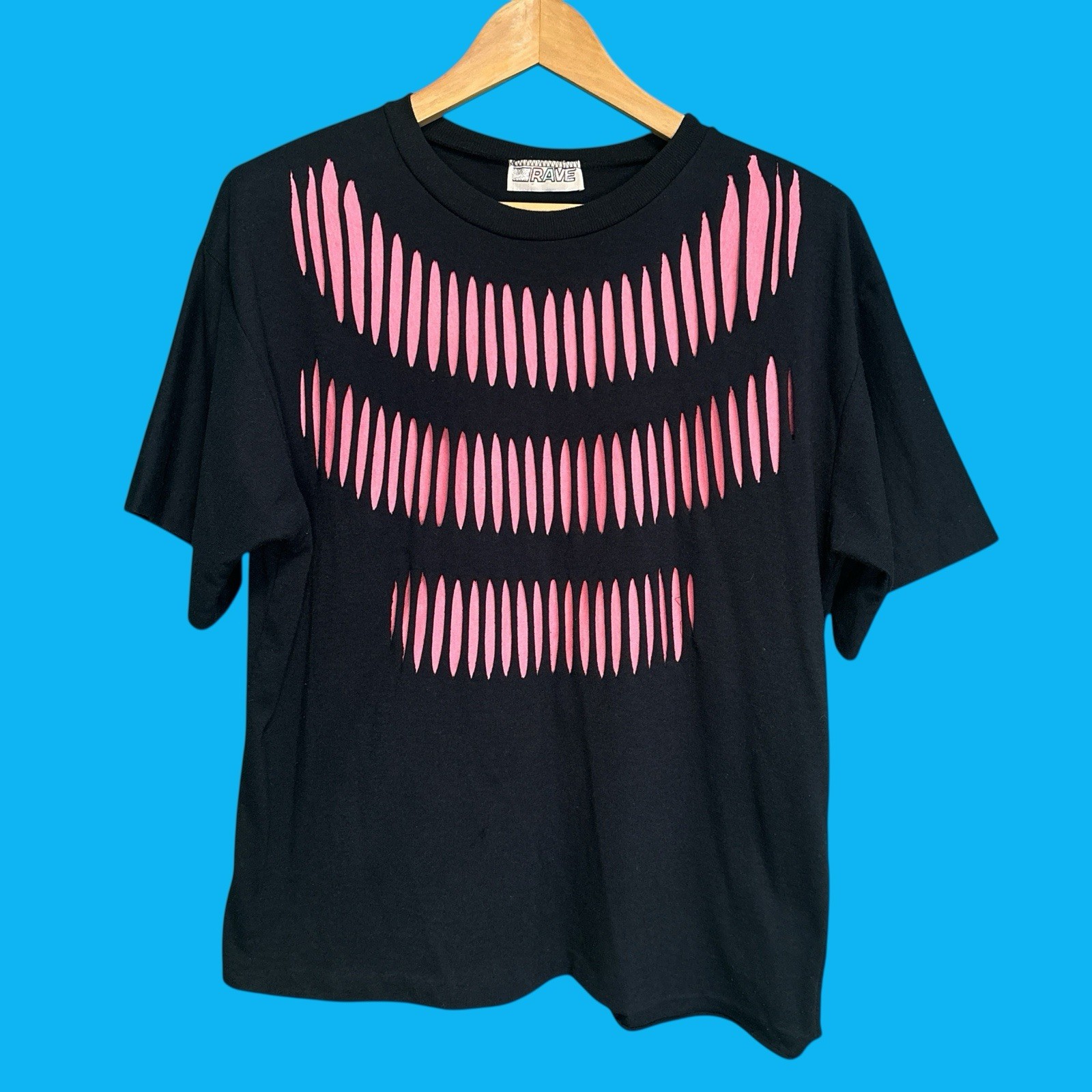 Vintage 80s Rave Black & Pink Slits Top