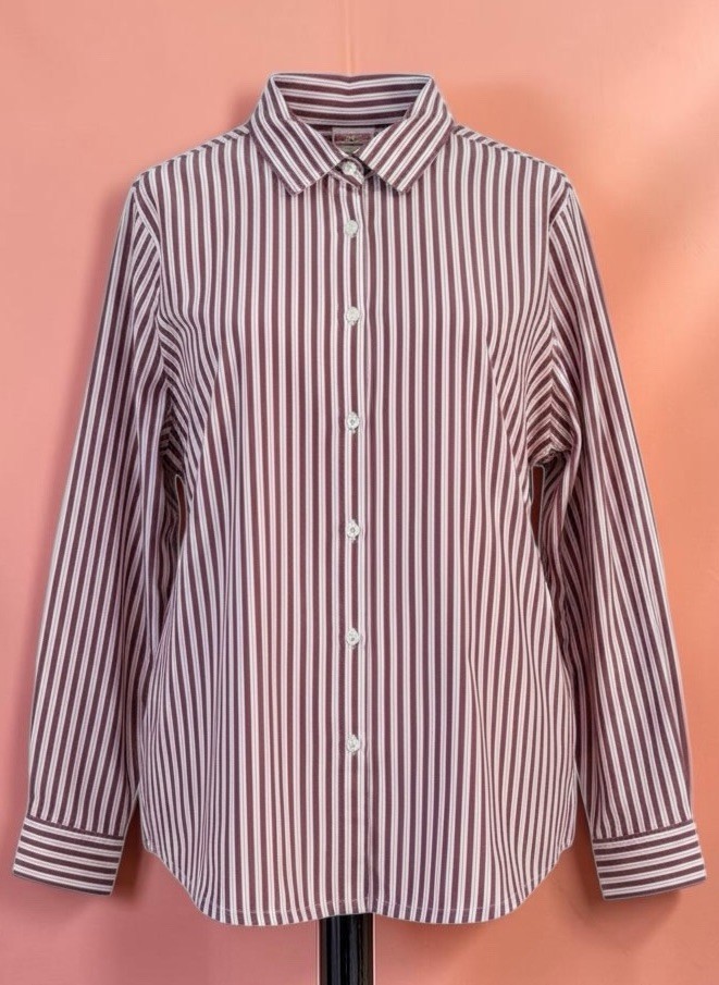Vintage 90s Burgundy White Striped Button Up Top Oversized Preppy Office Chic XL