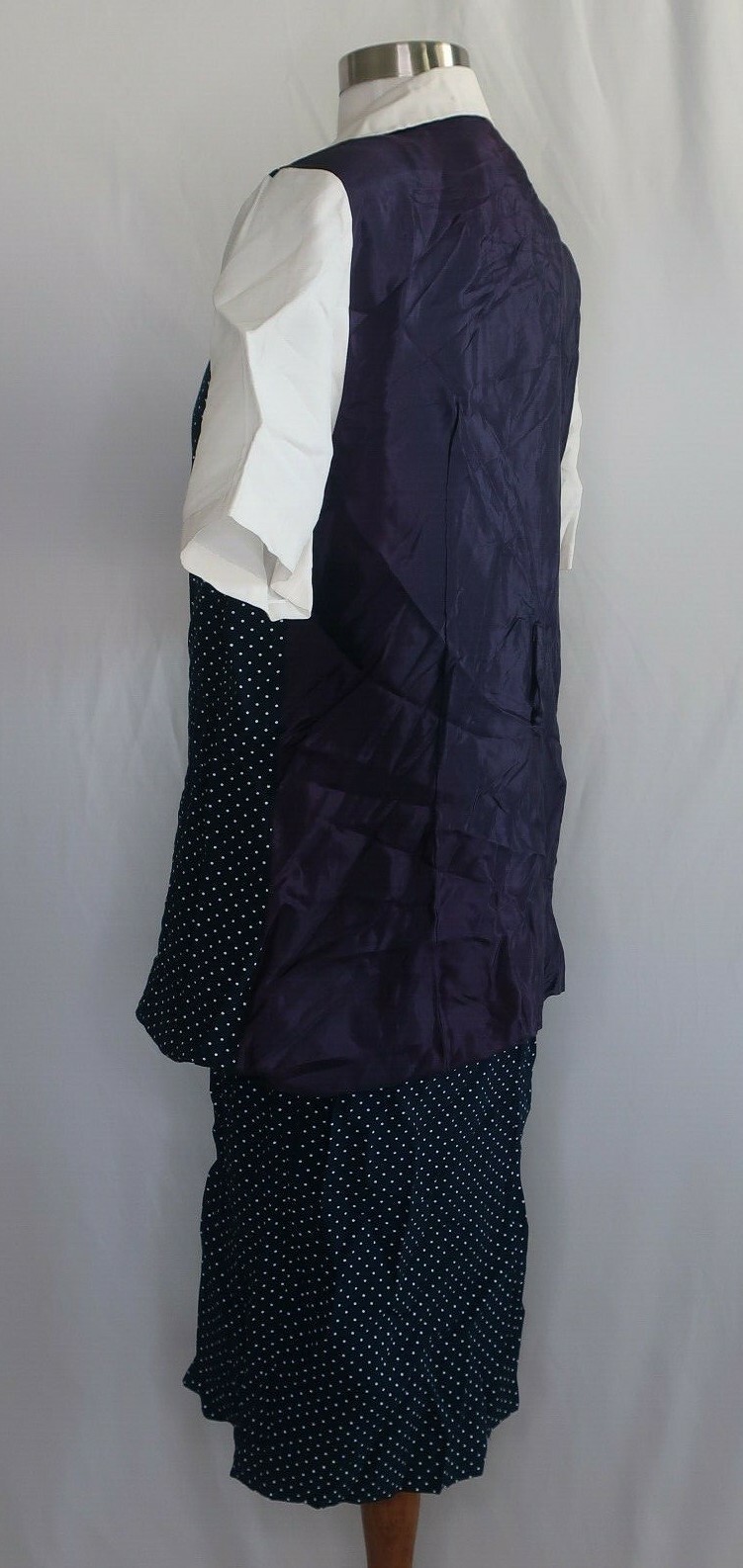 Vtg Whirlaway Frocks Blue White Polka Dots Print Pearl Skirt Suit Sz 12 USA Made