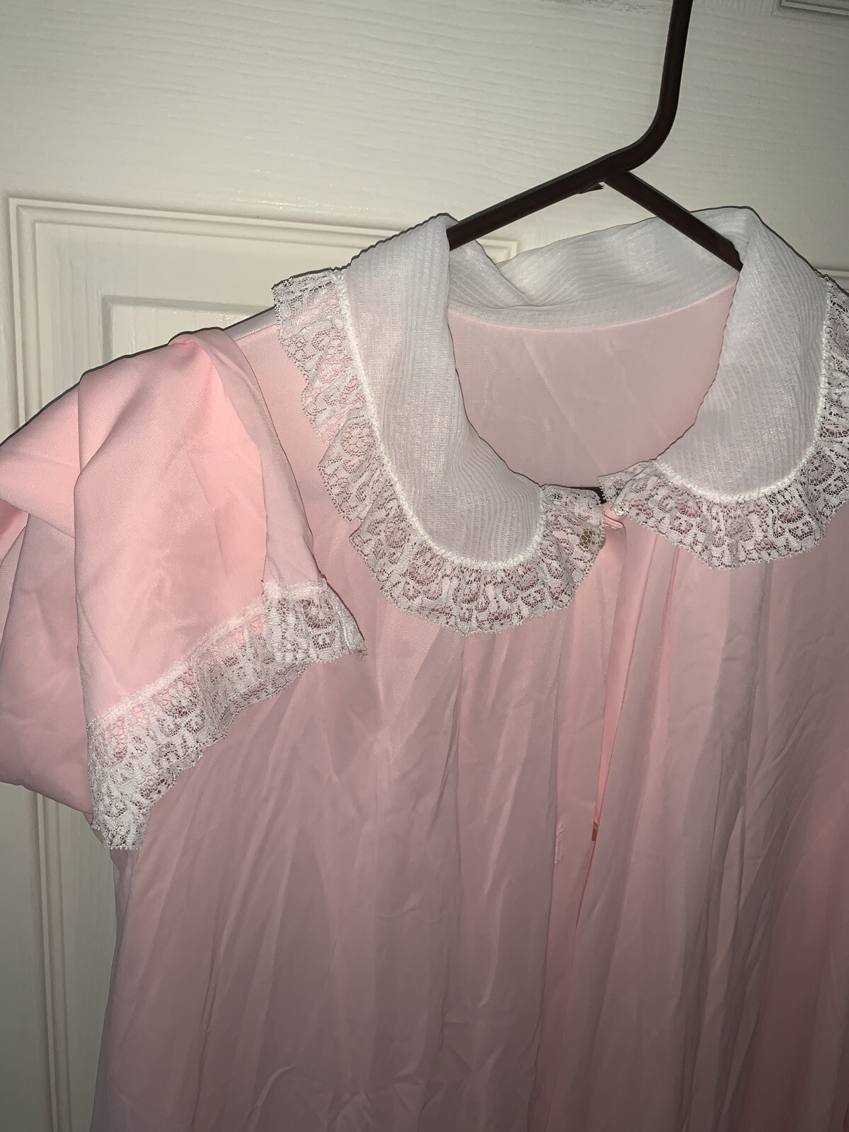 Vintage Vanity Fair Pretty Pink Boudoir Robe Sz 38 Satin Ruffle Accent ❤️tb11j3