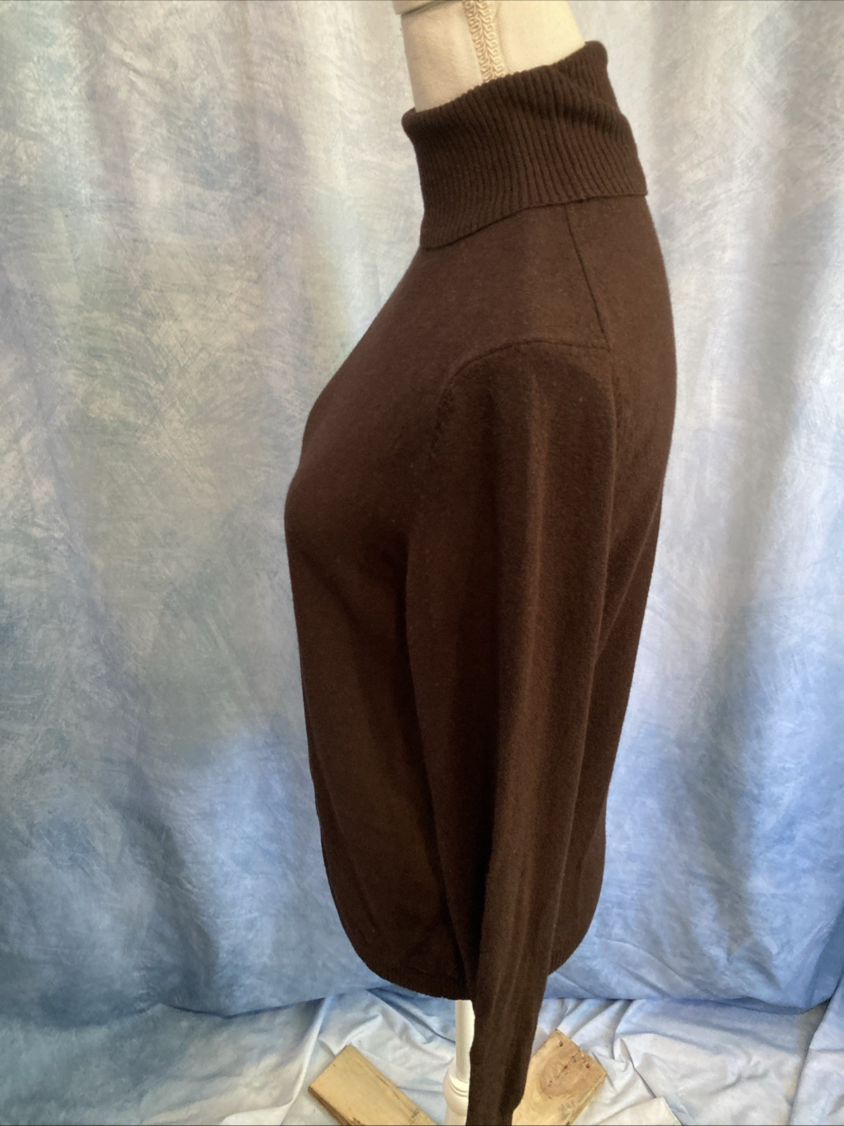 Vtg 90s Petite Sophisticate Brown Ribbed Turtleneck Sweater Large Rayon Blend