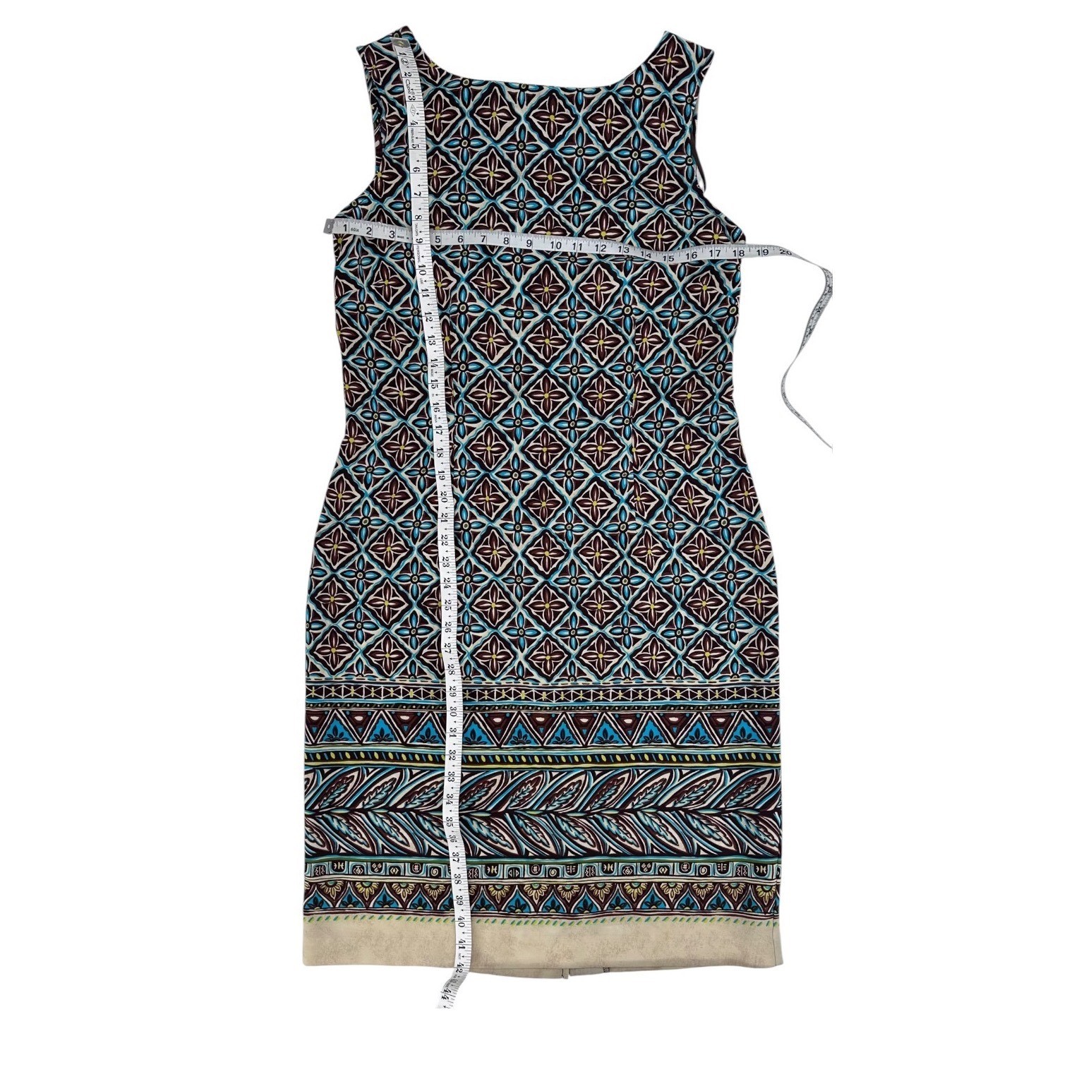 Vintage Sag Harbor Sheath Dress Women’s Size 12 Geometric Print Brown Turquoise