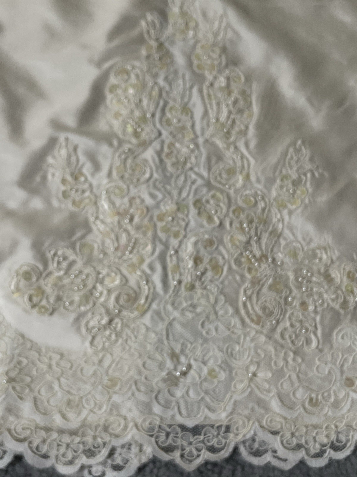 Vtg 80s Embellished Wedding Gown Sz 6 Ivory Floral Embroidery Removable Train