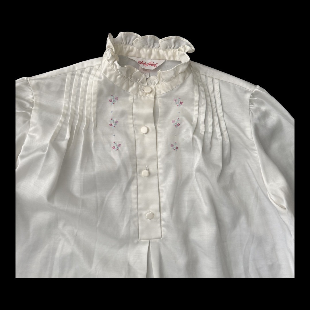 Jodie Arden Vintage Nightgown White Floral Embroidered Long Sleeve Womens L
