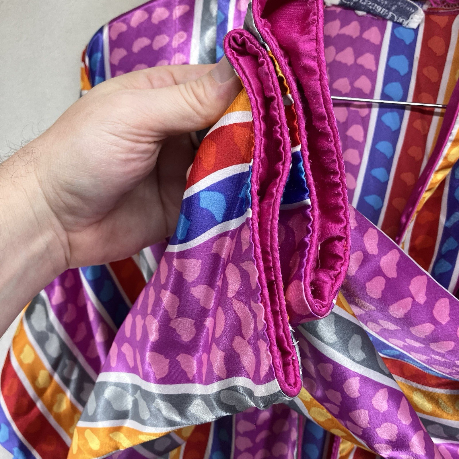 Vintage Christian Dior Lingerie Liquid Satin Soft Colorful AOP Nightgown Pockets