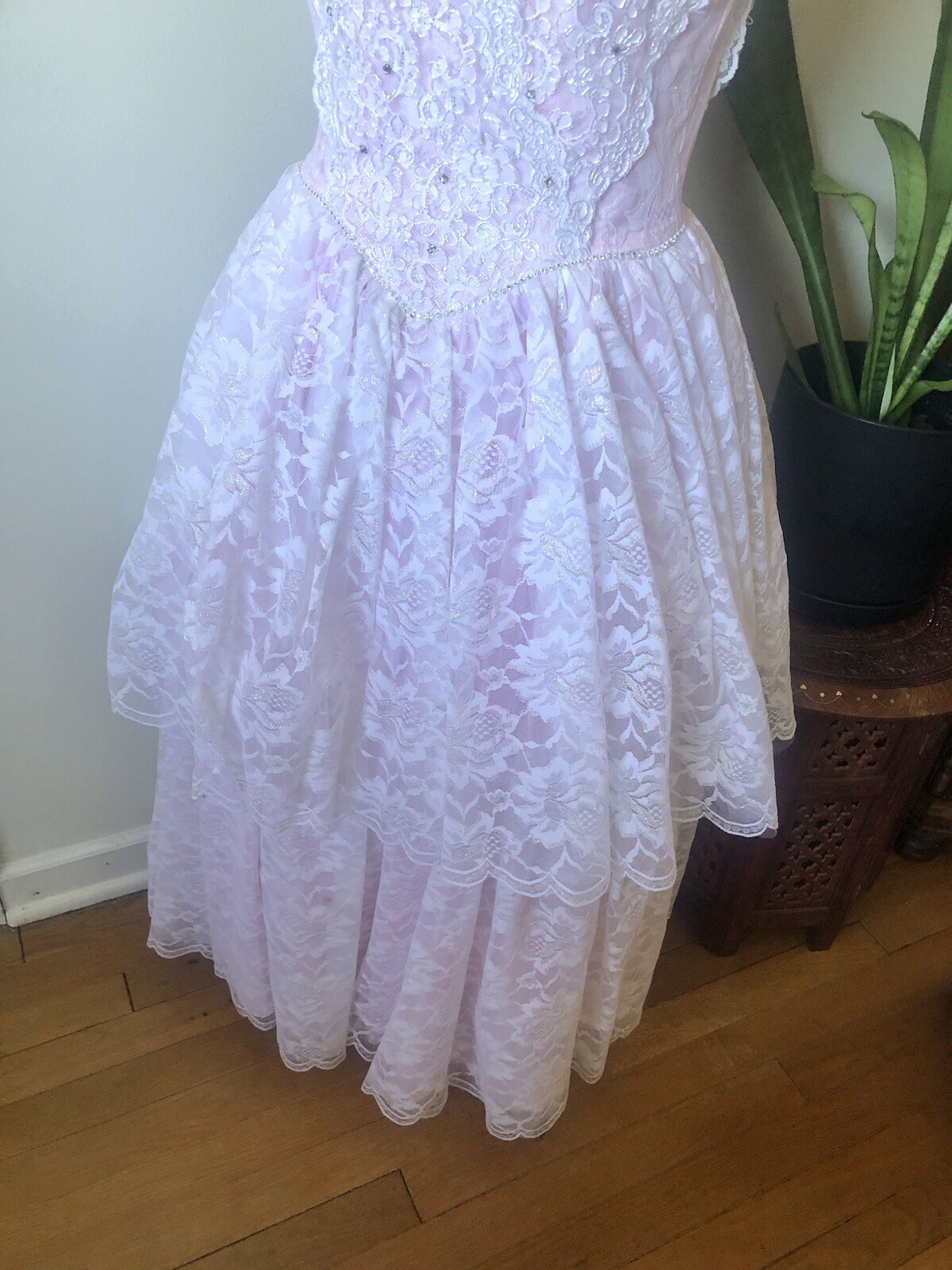 80’s Pink & White Lace Dress, XS