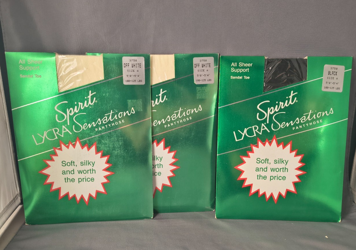 3 Pair Vintage Spirit Lycra Sensations All Sheer Support Pantyhose – Size A