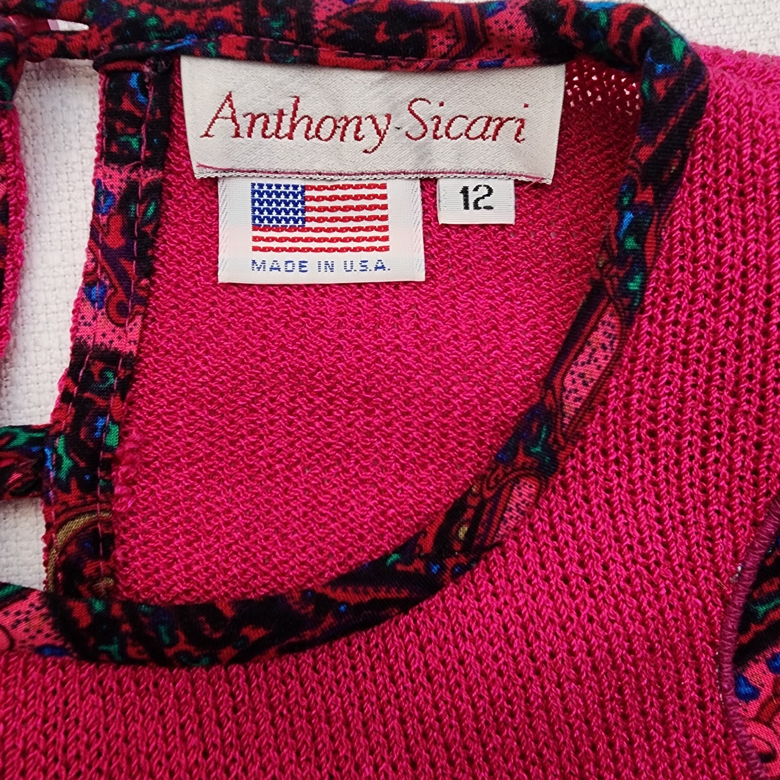 Vintage 80s Pink Paisley Two Piece Sweater Skirt Set Anthony Sicari Size 12