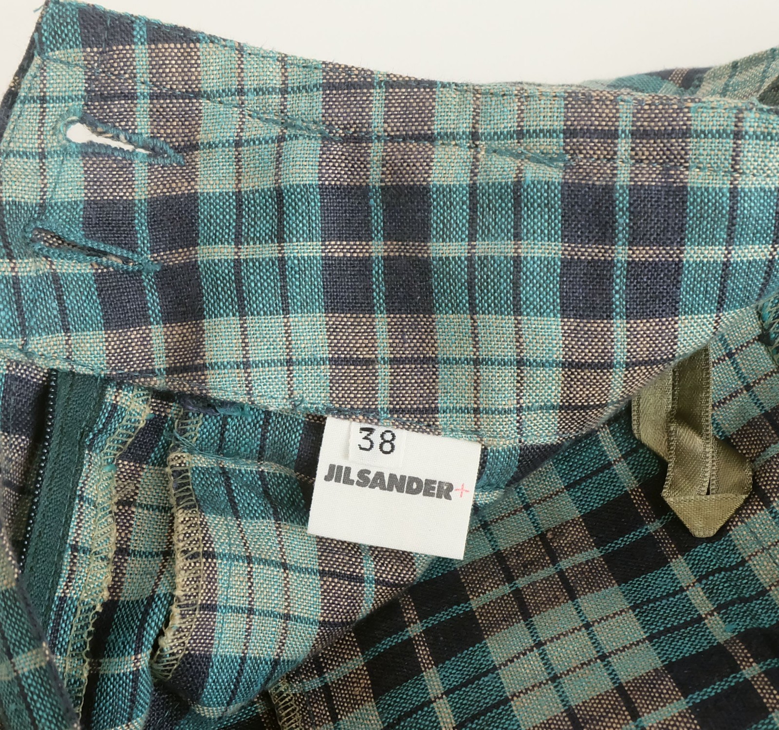 1980s jil sander plaid linen trousers waist pleats size 38 high waist