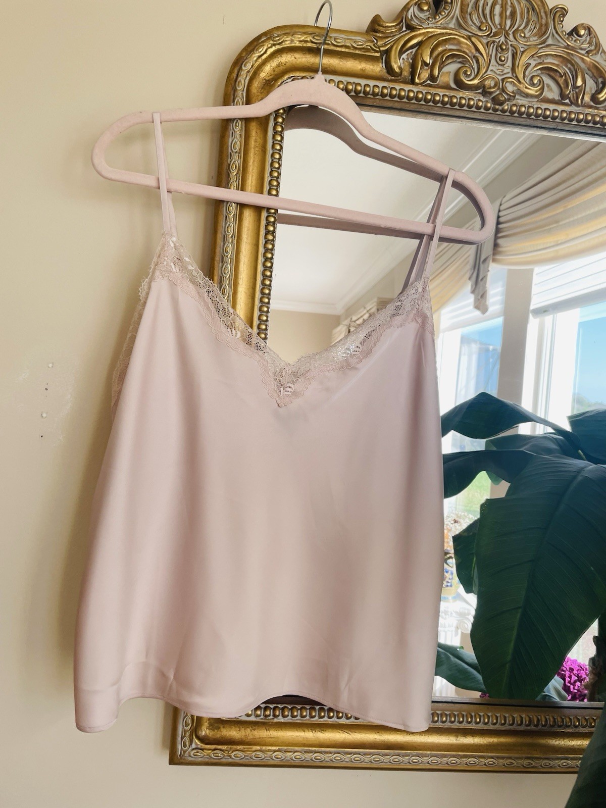 Pretty Silky Poly Pale Pink Blush Lace Lingerie Cami Lg