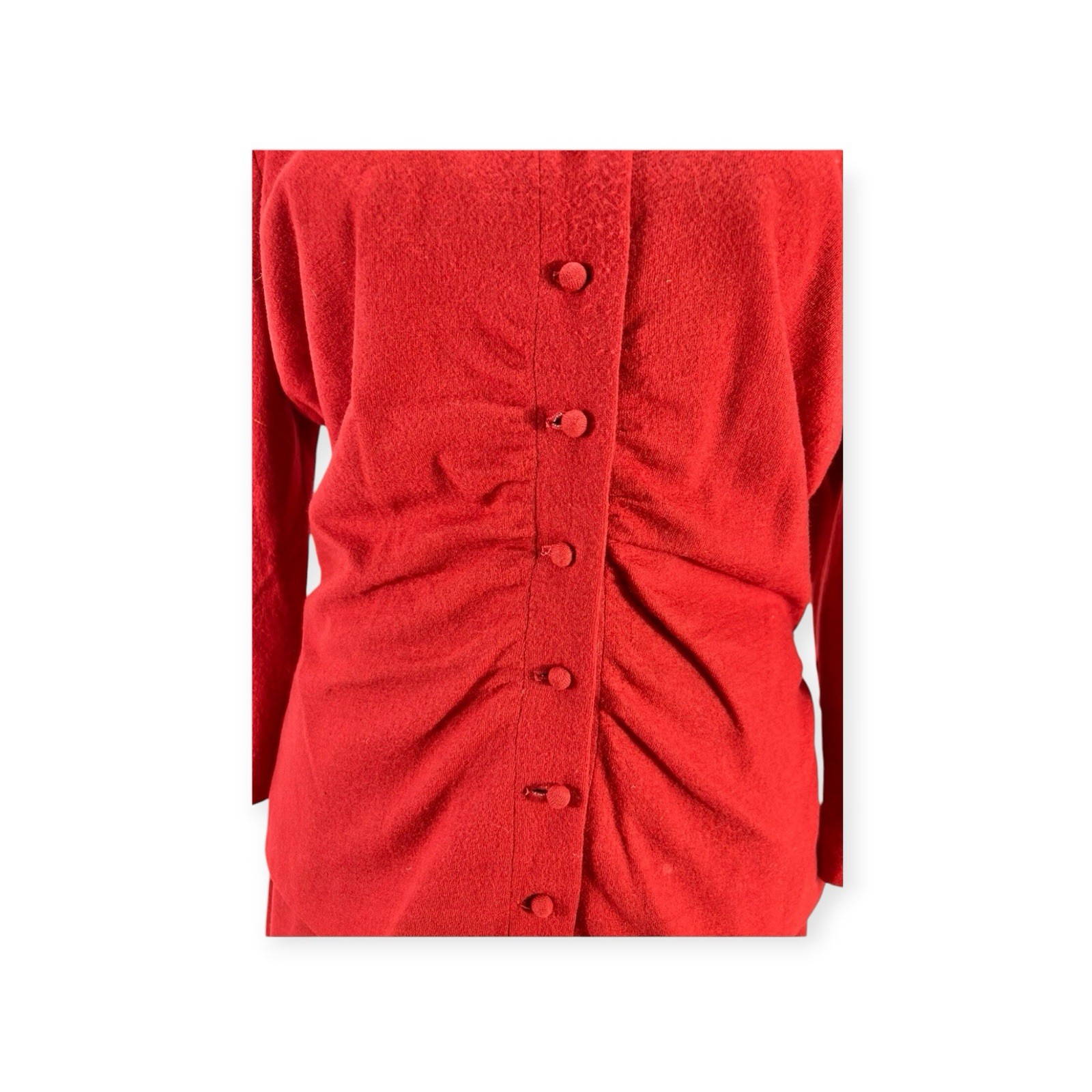 VTG 1940s RED WOOL FELT SWING SUIT JACKET SKIRT RHINESTONE BEE ROCKABILLY MCM M