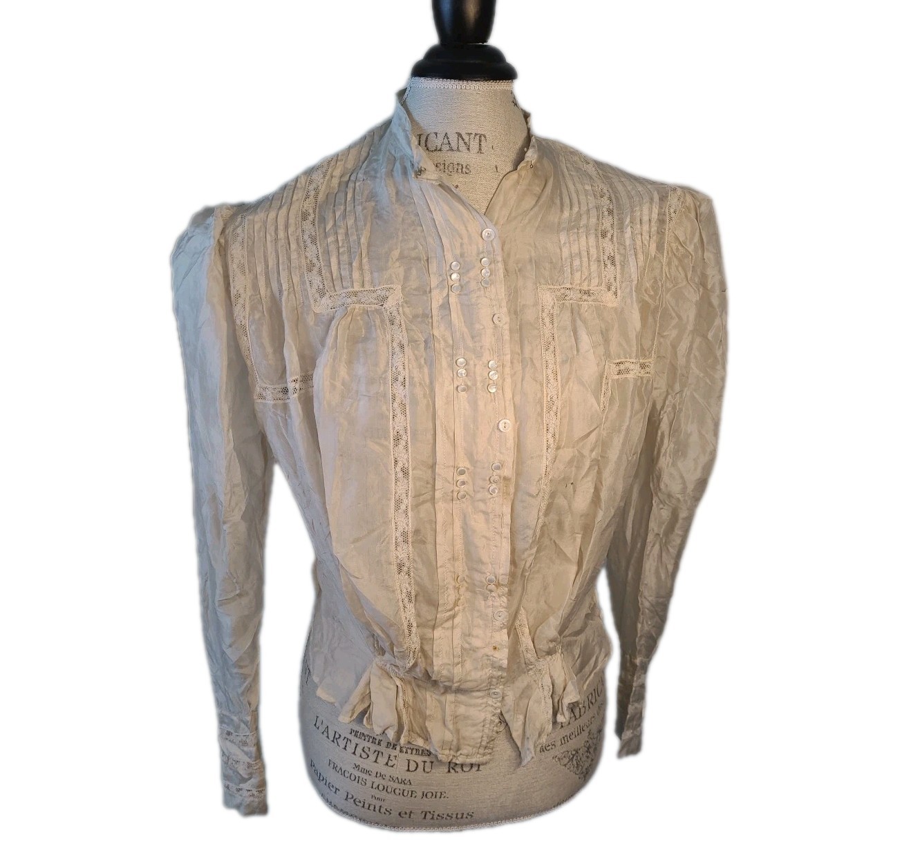 Antique 1800s 1900s Silk Lace Blouse M/L Edwardian Victorian Gothic Pearl Button