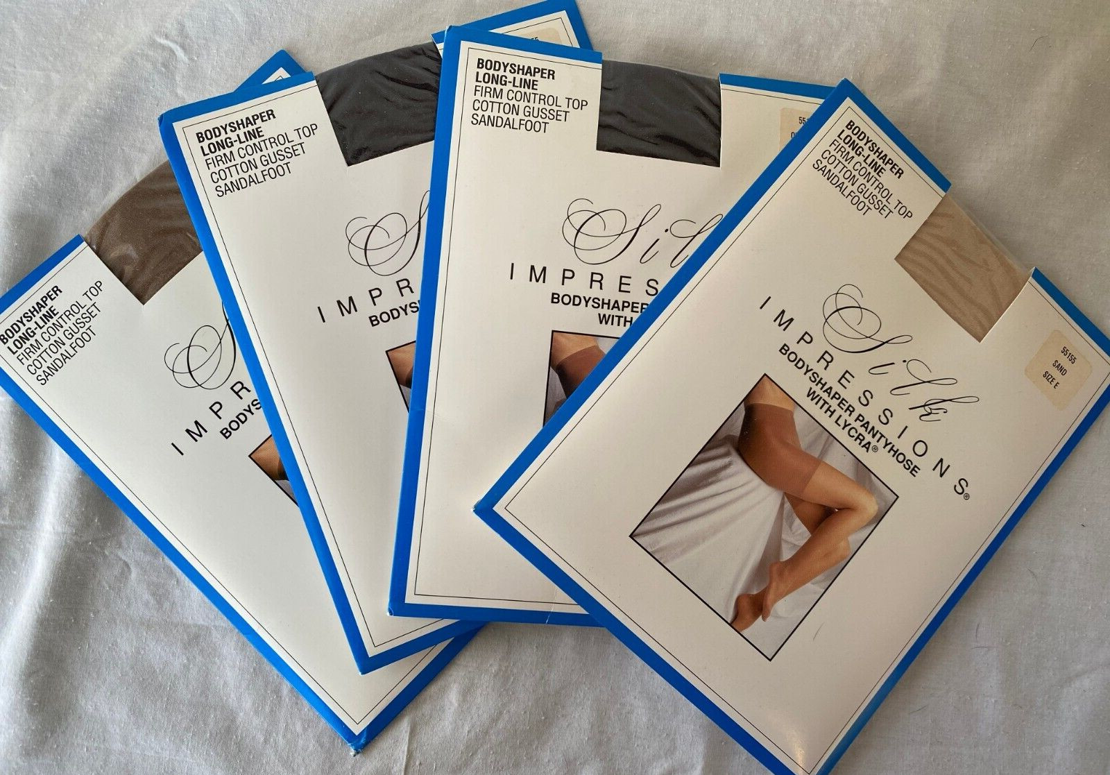 4 PRS..VTG SILK IMPRESSIONS..BODY SHAPER..PANTYHOSE..DIF COLORS..XXL / E..NIP