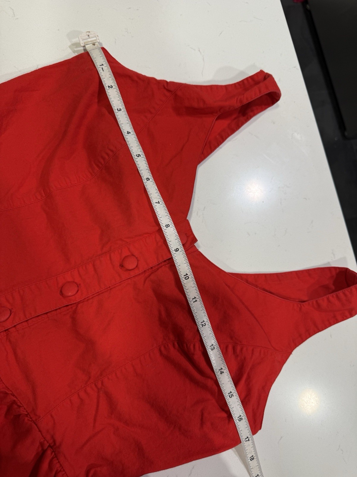 Vintage 1980s Red Romper Button Up Lace Back Pockets Size S Cotton Fashion Force